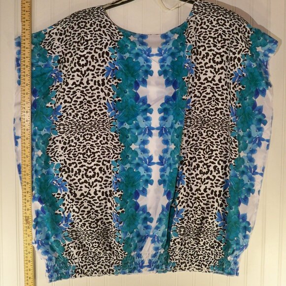 Jaclyn Smith, Tie-dye/leopard Blue Floral Top, 3X - Picture 3 of 6